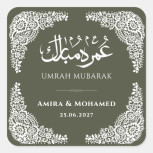 Calcomanía cuadrada personalizada Umrah Mubarak en