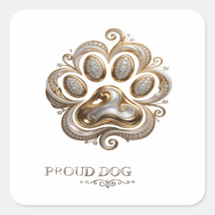 Calcomanía cuadrada Signature Gold PROUD DOG