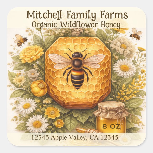 Calcomanía de abeja de miel personalizada (Anverso)