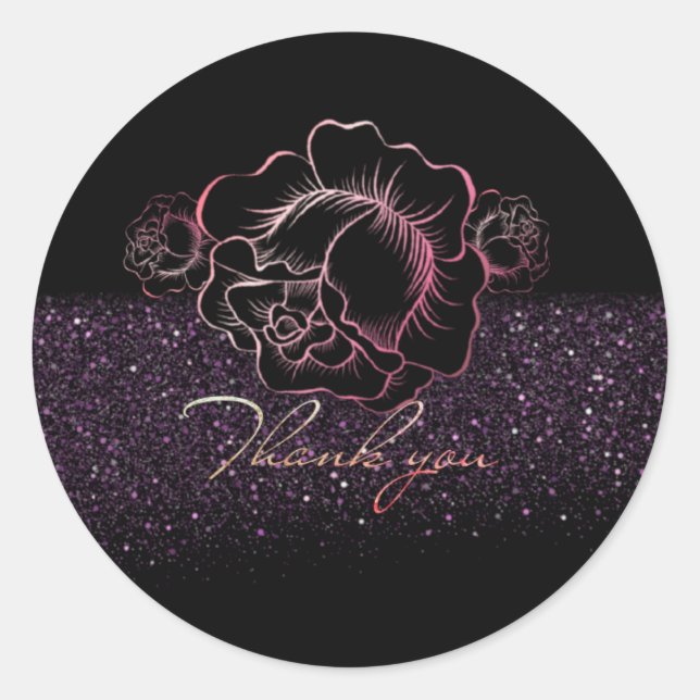 Calcomanía de agradecimiento con rosas y purpurina (Anverso)