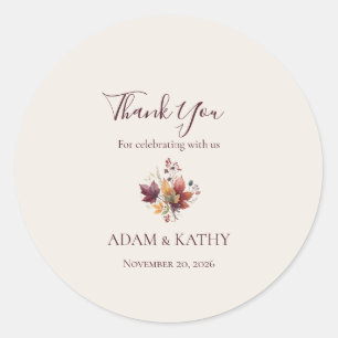 Calcomanía de agradecimiento de boda de otoño con