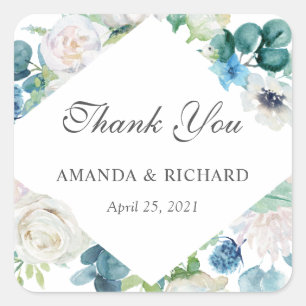 Calcomanía de agradecimiento de boda floral azul b