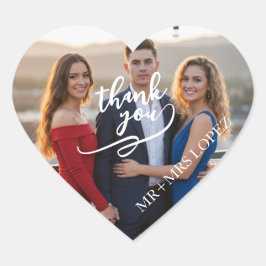 Calcomanía de agradecimiento de foto de boda moder