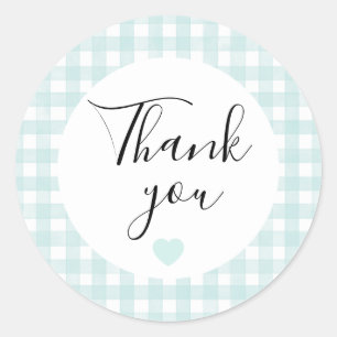 Calcomanía de agradecimiento de Gingham de Aqua