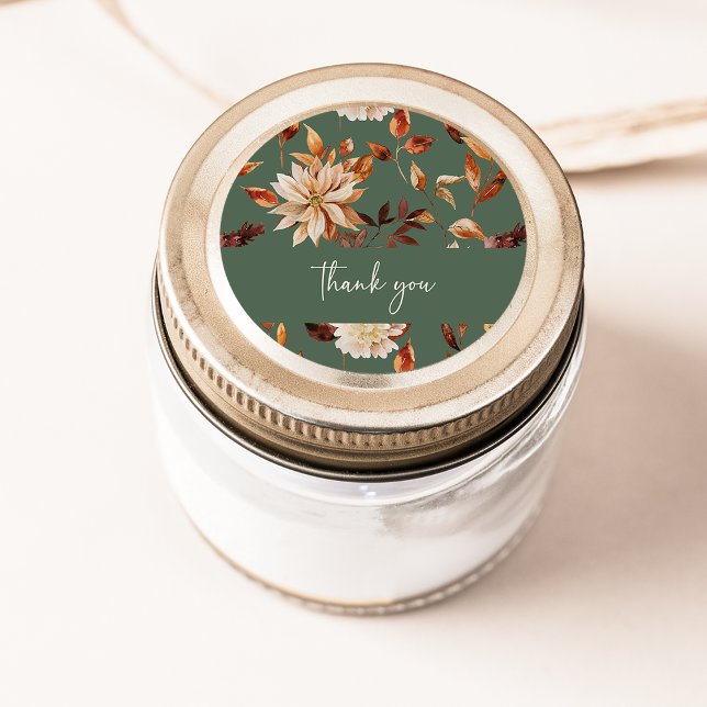 Calcomanía de agradecimiento otoñal verde salvia (Sage Green Fall Floral Thank You Sticker by Painted Paperie
)