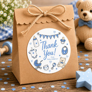 Calcomanía de agradecimiento para baby shower azul