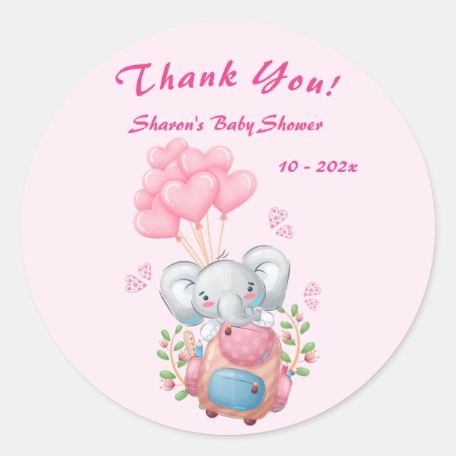 Calcomanía de agradecimiento para baby shower de e (Anverso)