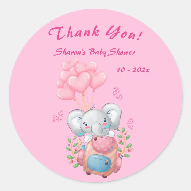 Calcomanía de agradecimiento para baby shower de e (Anverso)