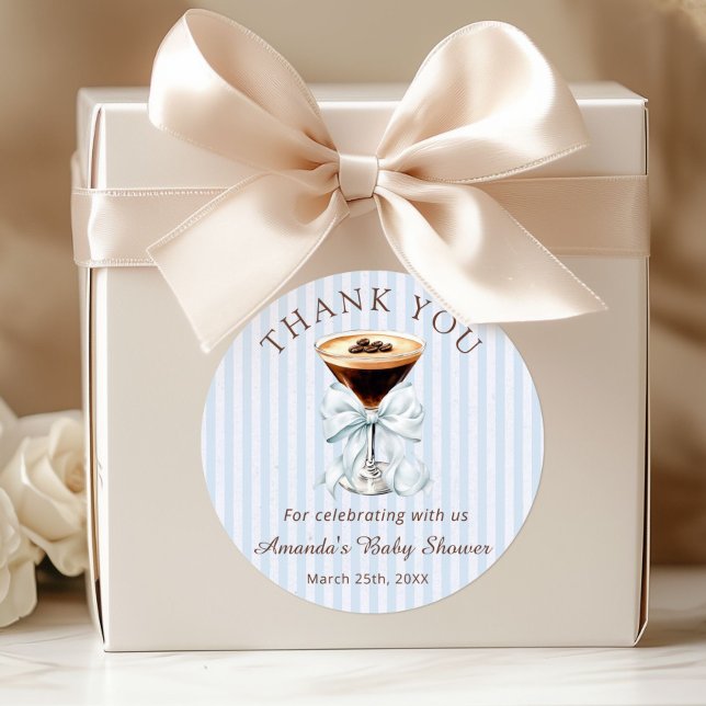 Calcomanía de agradecimiento para baby shower de E (Espresso Martini Baby Shower Thank you Sticker)