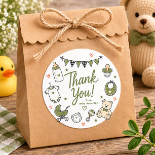 Calcomanía de agradecimiento para baby shower en v