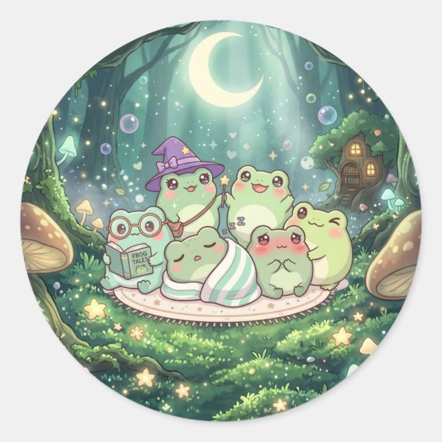 Calcomanía de amigos ranas bajo la luz de la luna  (Anverso)