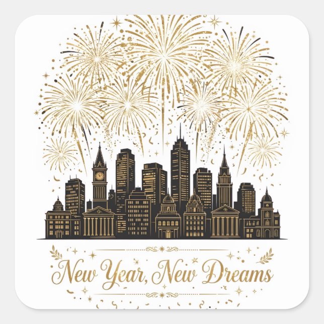 Calcomanía de Año Nuevo Sueños Nuevos (Anverso)