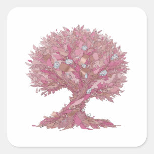 Calcomanía de árbol de diamante rosa plateado pers