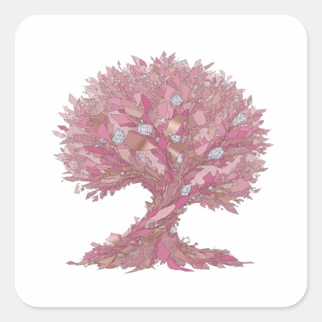 Calcomanía de árbol de diamante rosa plateado pers (Anverso)