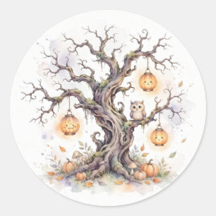 Calcomanía de árbol espeluznante de acuarela en no