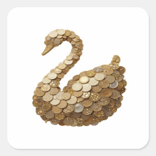 Calcomanía de arte de cisne dorado plateado en neg