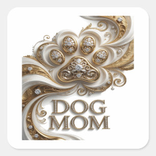 Calcomanía de arte de DOG MOM de oro cuadrado