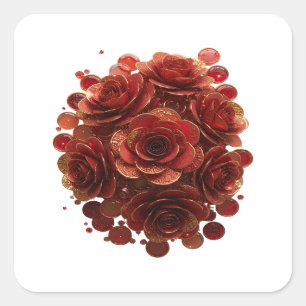 Calcomanía de arte de oro intenso ROSAS ROJAS Y BU