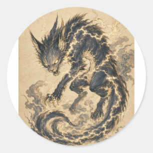 Calcomanía de arte de Raiju Gold Tail Yokai japoné