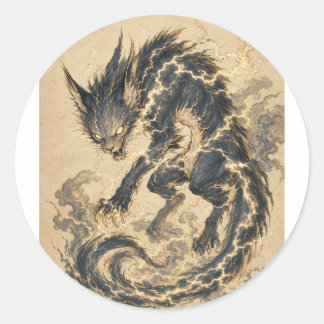Calcomanía de arte de Raiju Gold Tail Yokai japoné