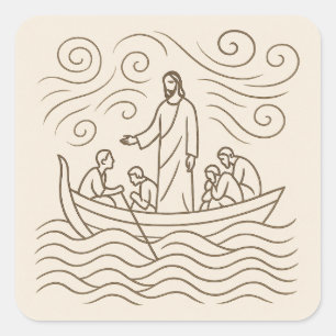 Calcomanía de arte lineal Jesús calma la tormenta