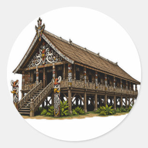 CALCOMANÍA DE ARTE TRIBAL DAYAK BORNEO LONGHOUSE