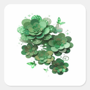 Calcomanía de arte verde floral fantasía verde pel