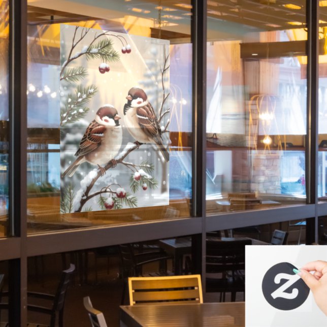 Calcomanía de aves de invierno para ventana (ventana del restaurante)