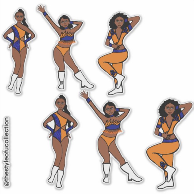 Calcomanía de bailarina naranja y azul de estilo t (Anverso)