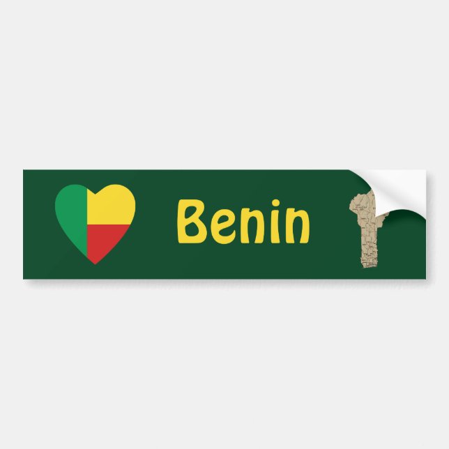 Calcomanía de bandera de Benín corazón + mapa (Frente)