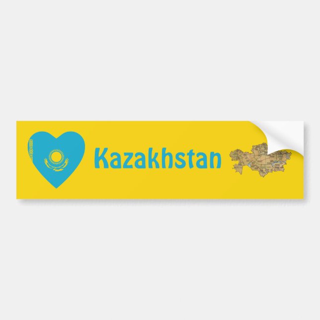 Calcomanía de bandera de Kazajistán corazón + mapa (Frente)