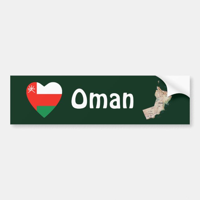 Calcomanía de bandera de Omán corazón + mapa (Frente)