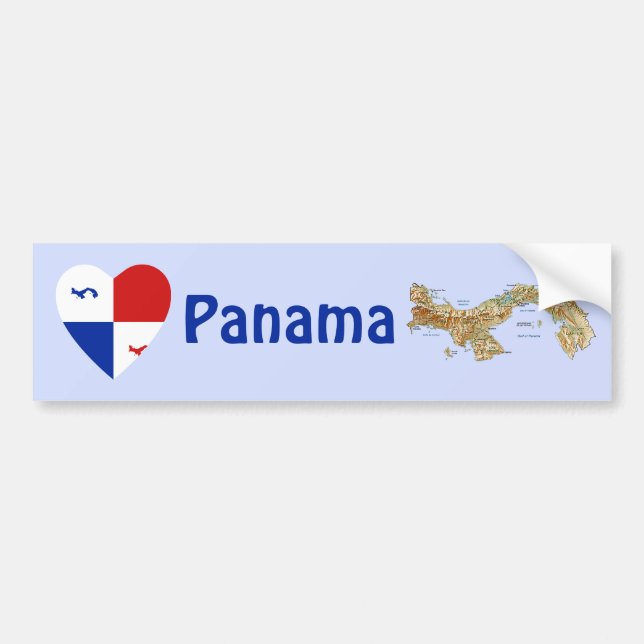 Calcomanía de bandera de Panamá corazón + mapa (Frente)