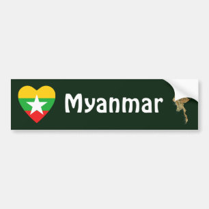 Calcomanía de bandera en forma de corazón de Myanm