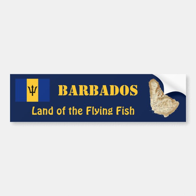 Calcomanía de bandera y mapa de Barbados (Frente)