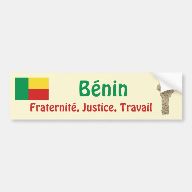 Calcomanía de bandera y mapa de Benín (Frente)