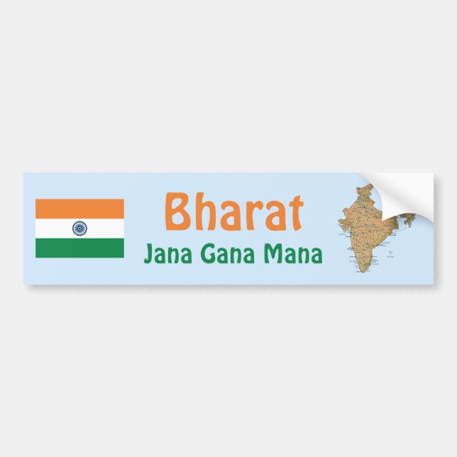Calcomanía de bandera y mapa de la India (Frente)
