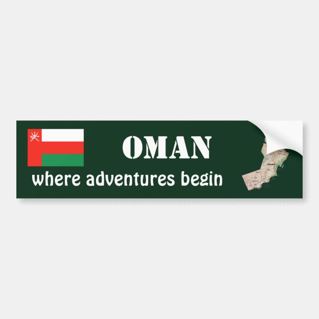 Calcomanía de bandera y mapa de Omán (Frente)