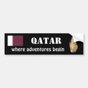 Calcomanía de bandera y mapa de Qatar