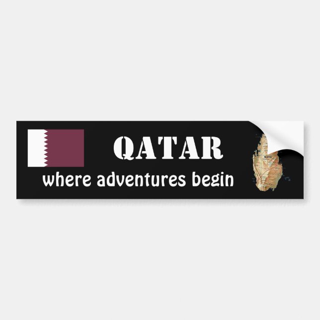 Calcomanía de bandera y mapa de Qatar (Frente)