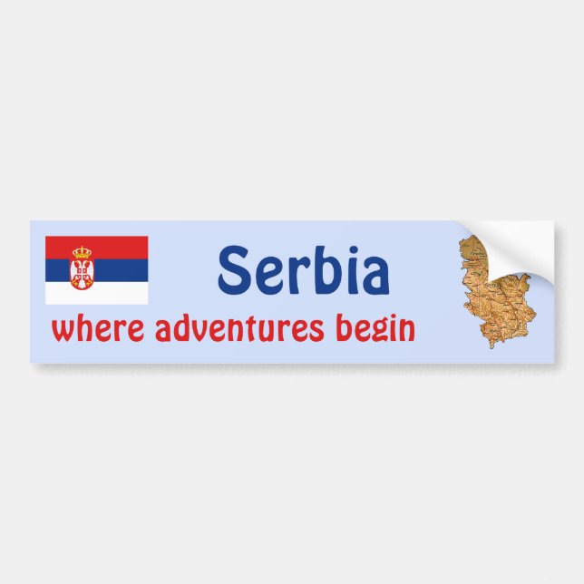 Calcomanía de bandera y mapa de Serbia (Frente)