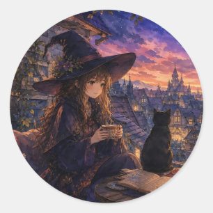 Calcomanía de bruja al atardecer acogedor