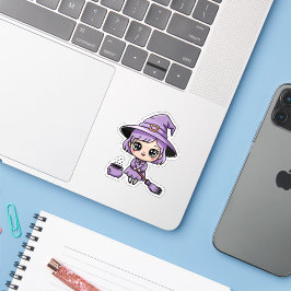 Calcomanía de bruja púrpura Kawaii Halloween