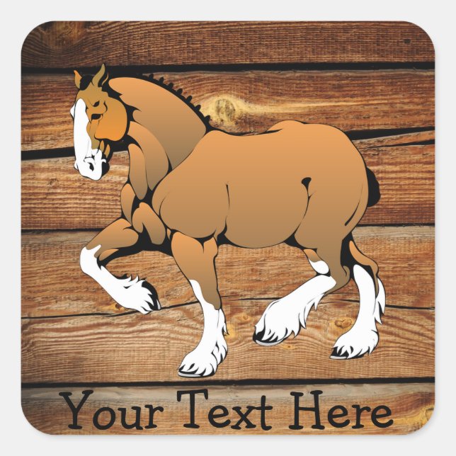 Calcomanía de caballo Clydesdale de madera rústica (Anverso)