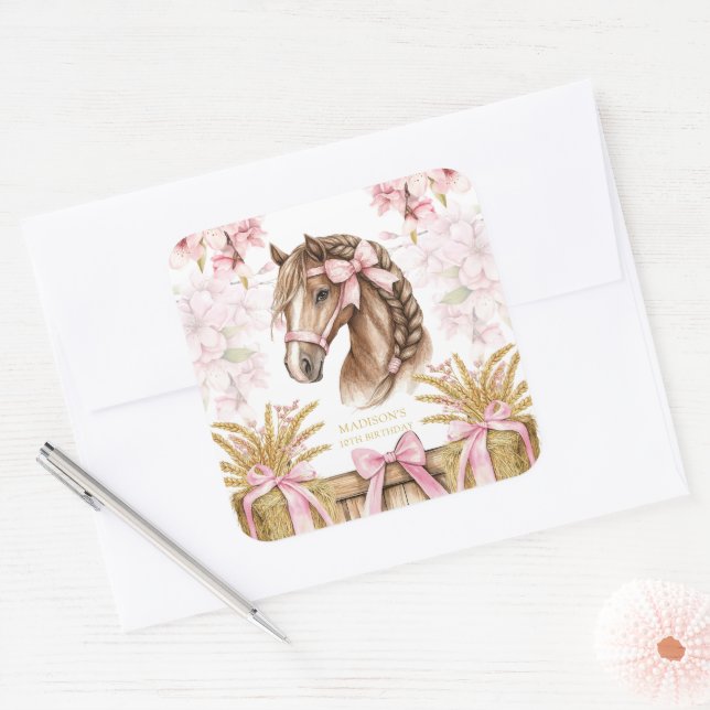 Calcomanía de caballo personalizada – Rosa rubor (Sobre)