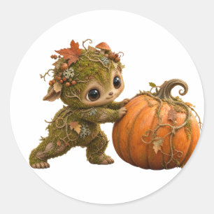 Calcomanía de calabaza de duende del bosque lindo