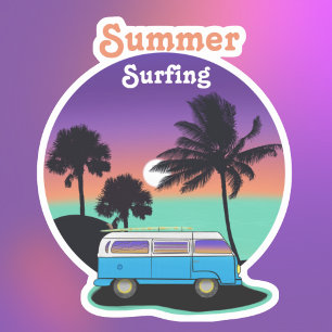 Calcomanía de Camper Surfista Retro Verano Atardec