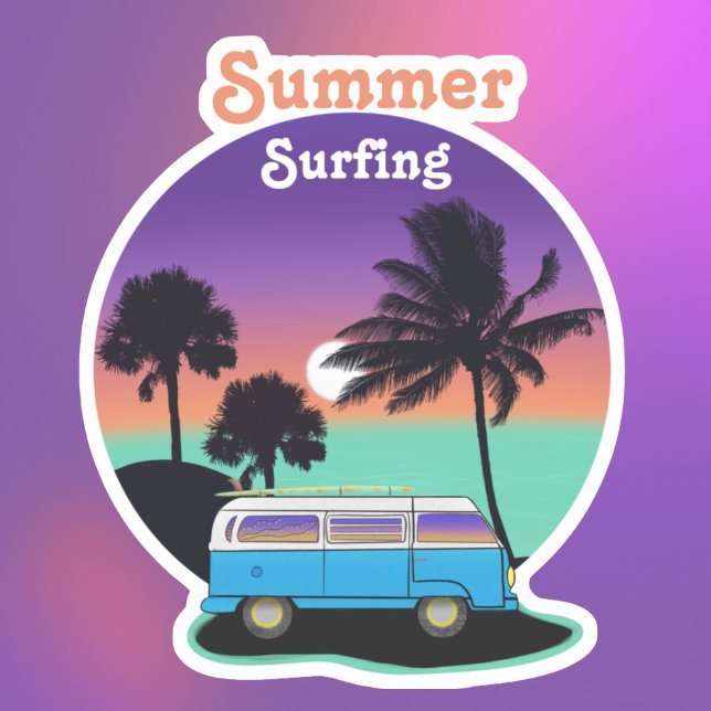 Calcomanía de Camper Surfista Retro Verano Atardec (Subido por el creador)