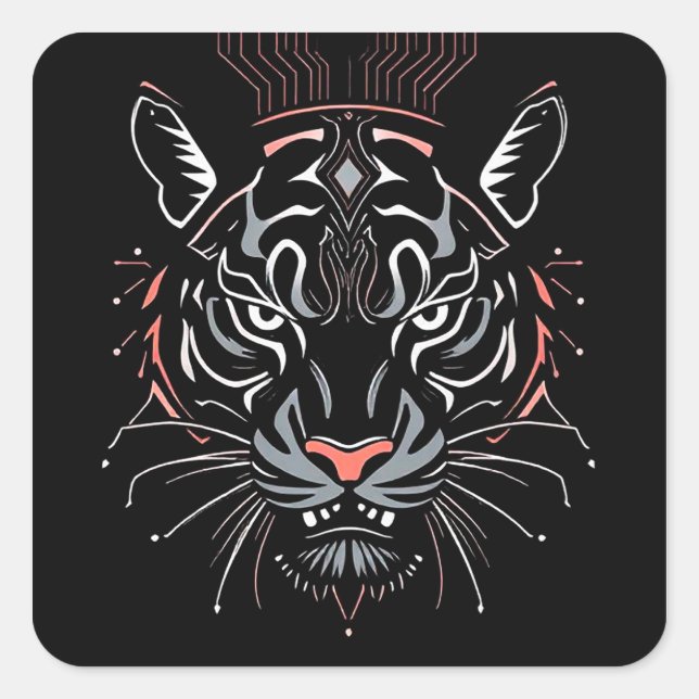 🐅 Calcomanía de cara de tigre geométrico para lap (Anverso)