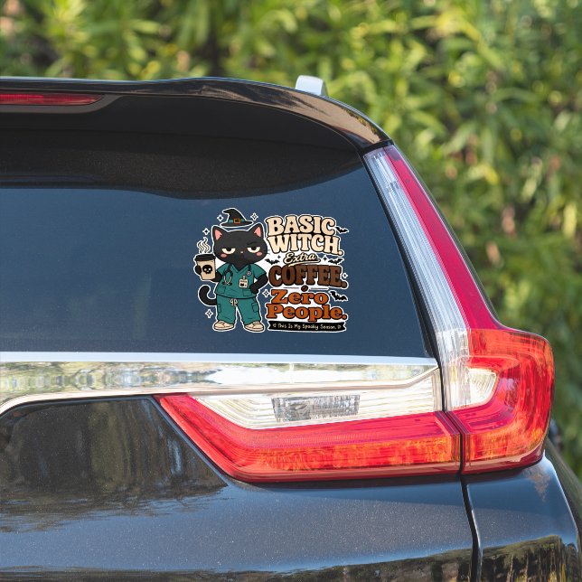Calcomanía de coche de bruja básica café extra cer (Lado del coche)